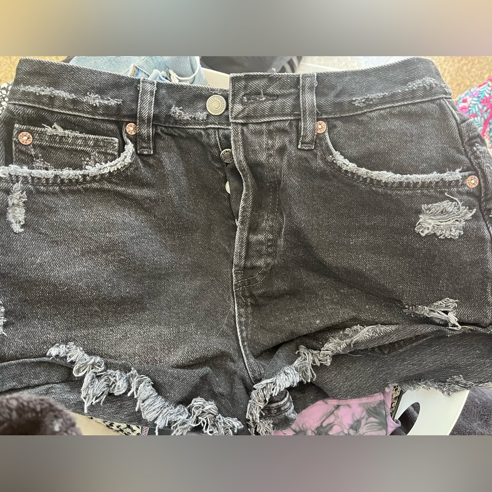 We the Free Black Button Fly Jean Shorts, Size 26, EUC